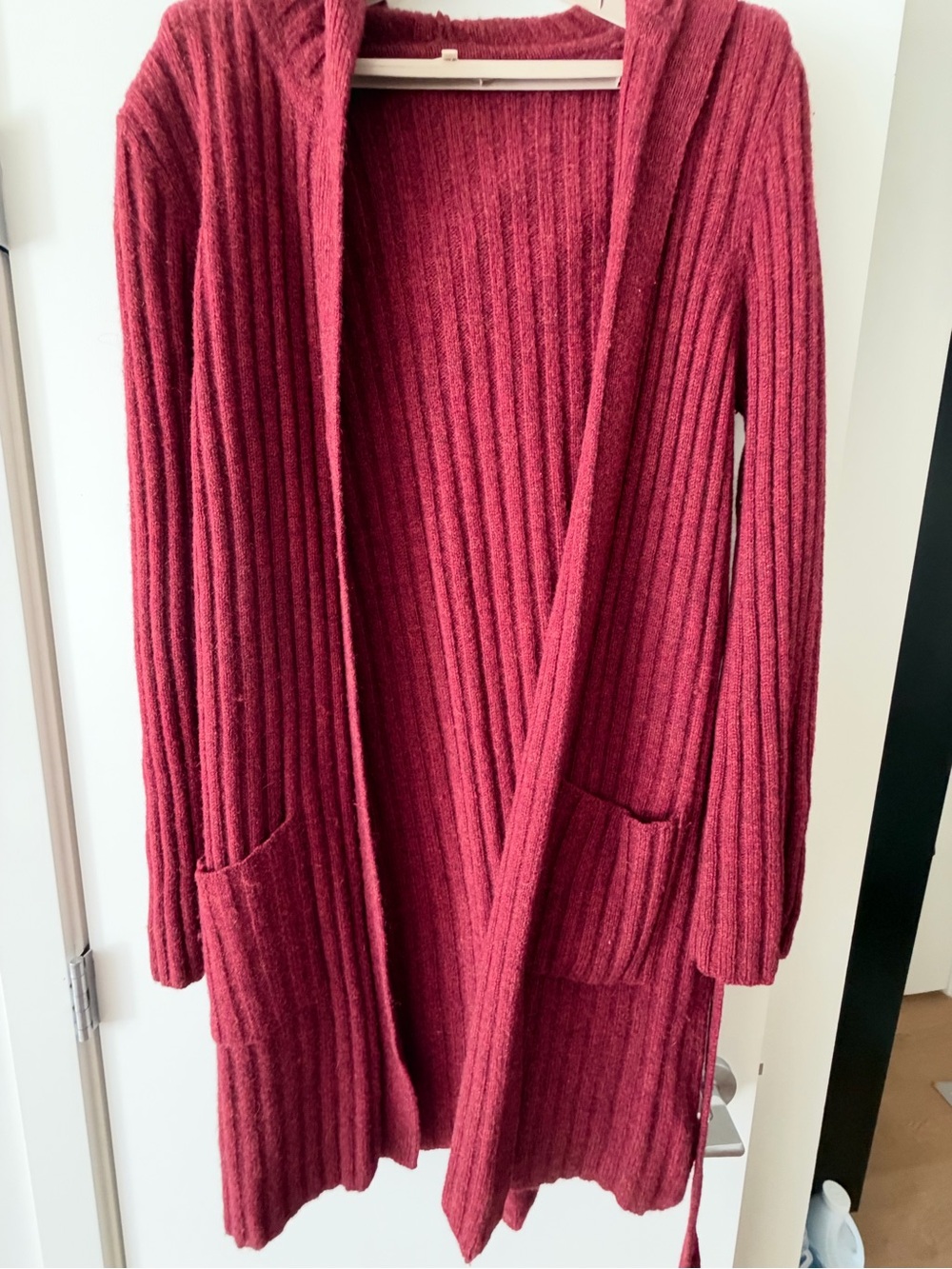 Smart Set Ribbed Hooded Open-Front Cardigan - Wine
